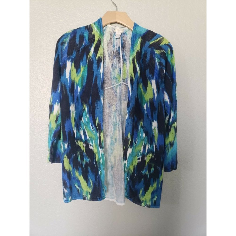 Chico Open Front Multi Water Color  Paint brush Cardigan Size 1